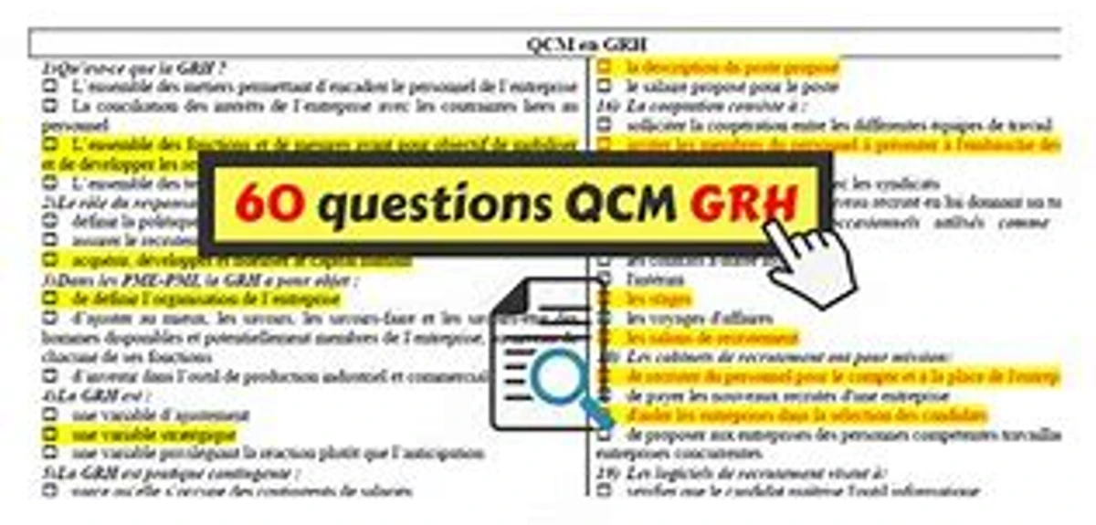 60 QCM en GRH avec ses corrigés