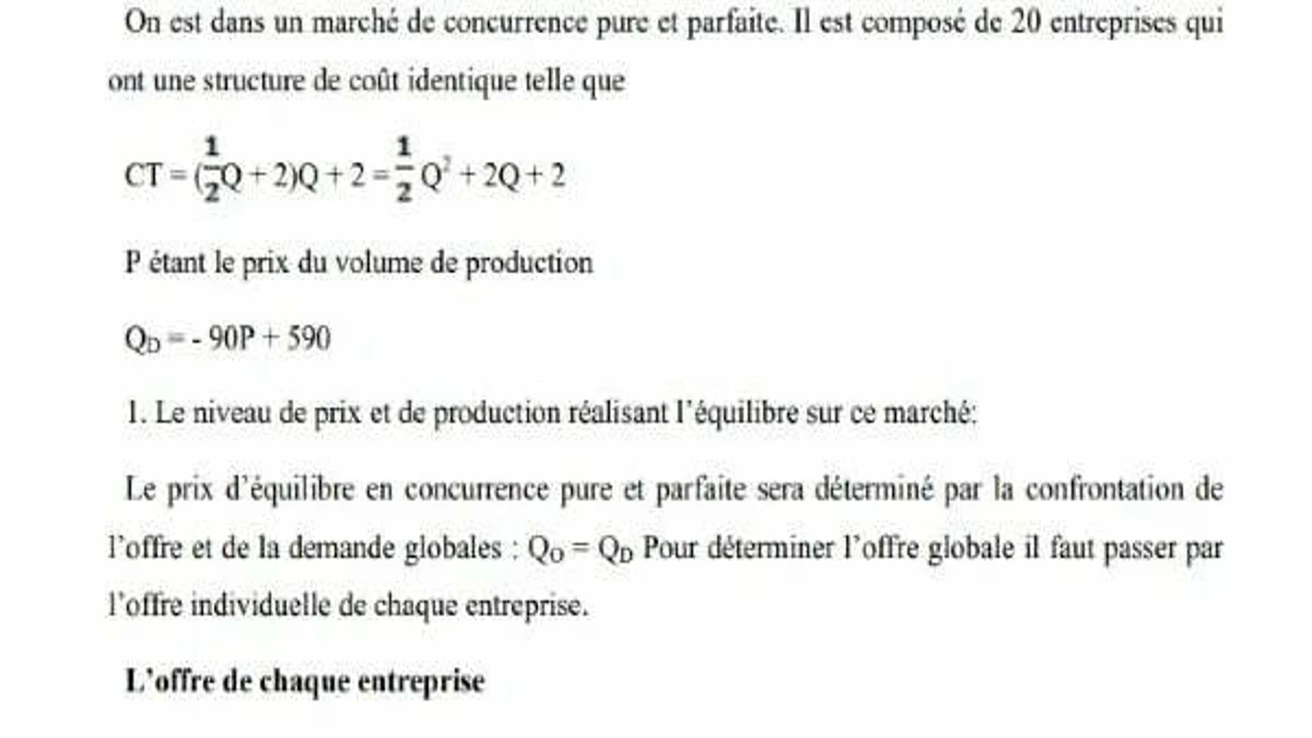 Exercices Corrig S Sur Le March De Concurrence Pure Et Parfaite Pdf