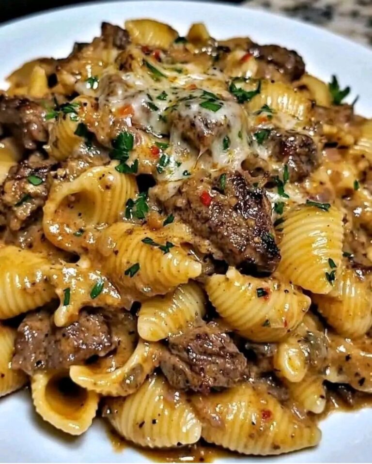Creamy Garlic Beef Pasta with Shells
