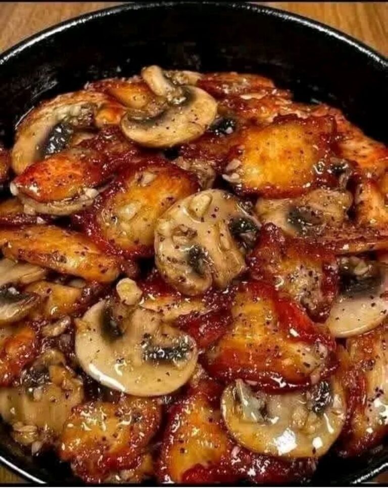 Garlic Butter Mushrooms with Crispy Potatoes in Tomato Sauce