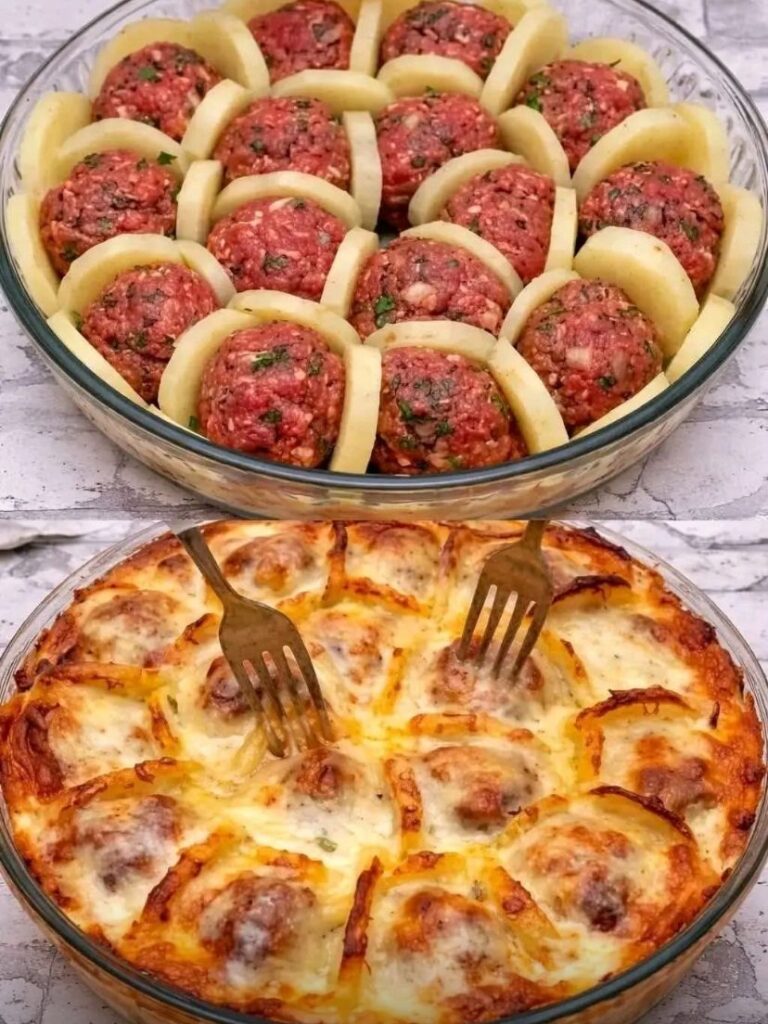 Baked Meatballs with Potatoes and Cheese